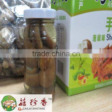 different size brined shiitake mushroom in glass tin of autumn planting