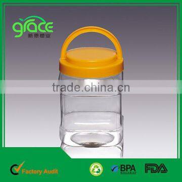 with handle lid plastic bottle for food packaging pet material cookie jar