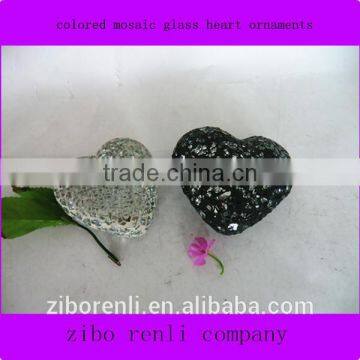 Christmas Decoration Silver Black Crackle Colored Mosaic Glass Heart Ornaments