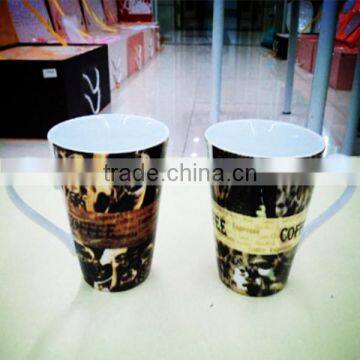 Flared Ceramic Porcelain Coffee Cup with Custom Decal