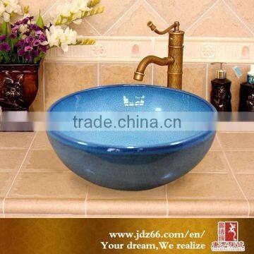 2015 Hot sale jingdezhen porcelain sink polish in ceramic basin blue