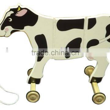 Wooden pull cow toy