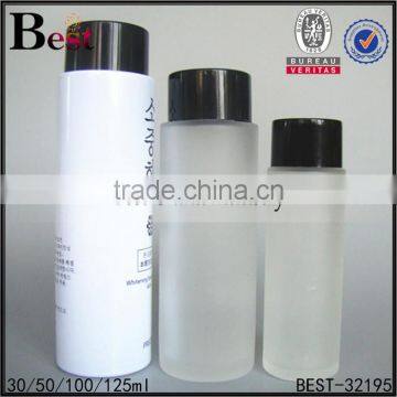 China Cosmetic 30ml 50ml 100ml White Glass Bottle Silk Screen Printing Bottle Glass With Black Cap for Lotion Toner photo-3