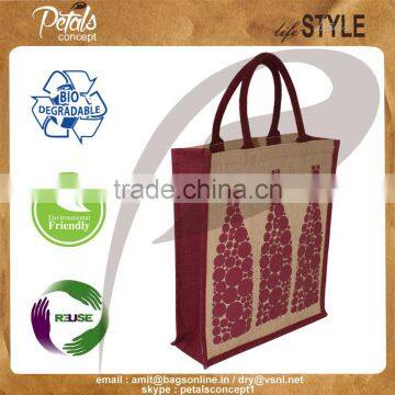 PP Laminated three bottle jute wine bag