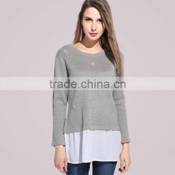 OEM Autumn New Style Round neck Long sleeve beaded perfect T-shirt for girls