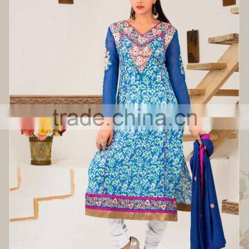 Cotton Jacquard ReadyMade Suits With Designer Blue Top Plain White Bottom+ One Dupatta