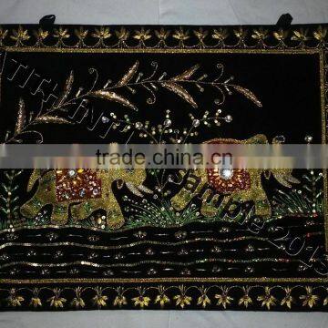 Antique Elephant Design Wall Hanging Tapestry, Patchwork Embroidered Wall Hanging photo-2