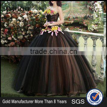 MGOO High End Black Puff Ball Prom Dress Beautiful Black Maxi Dress With Colorful Flowers Vestidos YDYS15B0018