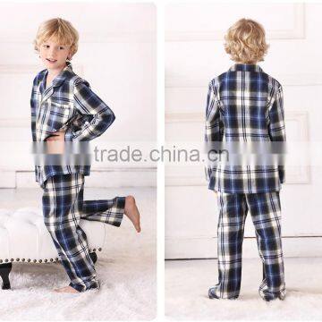 America Style Gorgeous Woven Children's Pajamas Top Cotton Boys Homewear Plaid Turn-down Collar Sleepwear Fashion Kids 2 Pcs Set