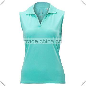 Collared design V neck Micro pique sleeveless golf polo shirts custom for ladies best wholesale for sports