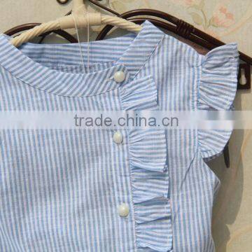 Child Girl Boutique Outfits Pearl Buttons Flutter Shirt With White Shorts Factory Direct Sale photo-3