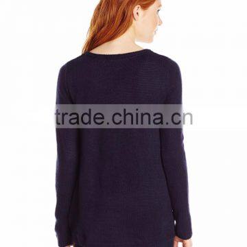 Women Deep Blue Sweater Dancing Little Reindeer Head Pattern Christmas Sweater Knitting Patterns photo-2