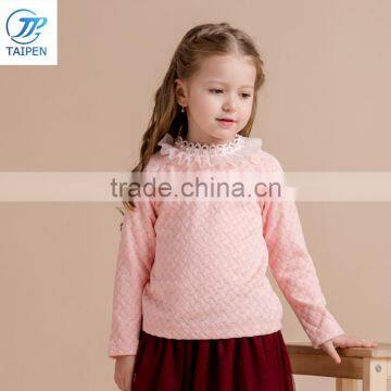 Winter Girls Knitted t Shirt Decorated With Lace And Pearl Around Neck Kids Long Sleeve Clothes photo-3
