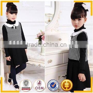 2015 Fashion Woolen Girls Dresses Woolen Dress for Winter Black White Houndstooth Fabric photo-3