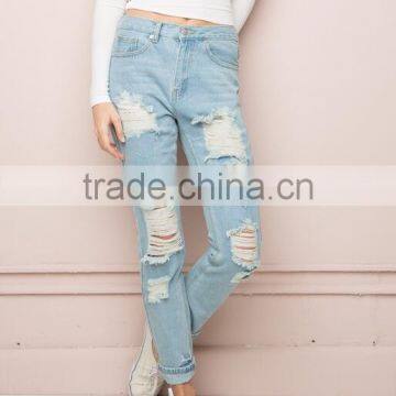 Runwaylover Custom Newest Fashion Stretch Blue Holes Denim Jeans Women Negotiate Price photo-5