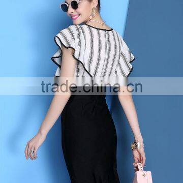 2016 Girls Summer Imitate Hemp Vertical Strip Hip Package Wide Sleeve Dress photo-2