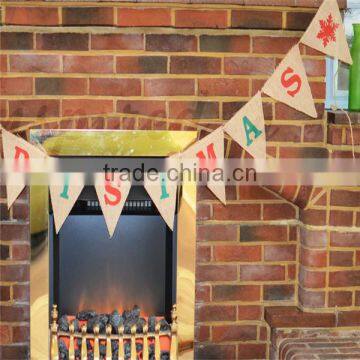 Burlap Hessian Vintage Christmas Bunting Banner Shabby Chic Red Snowflakes photo-2