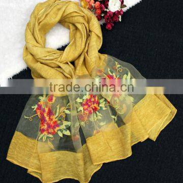 2017 High Quality Women Flower Embroidered Silk Scarf photo-5