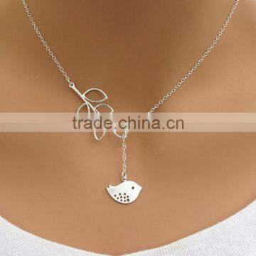 Gold Silver Bird Leaf Pendant Adjustable Metal Necklace Women Girl Necklace Friend Gift photo-2