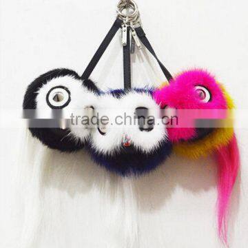 Real Mink Fur Pom Poms Bag Bug Little owl Bag Charm Key chain Luxury Car Jewelry Pendant of Mink furs