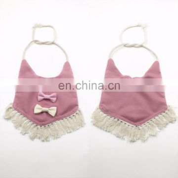 Mauve Baby Burp Bibs With Triple Bows Lace Fringe Tassel Organic Cotton Bandana Bibs Wipeable Scarf For Baby Shower