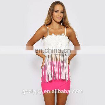 New Fashion Design Tops Women White Tops in Tassel photo-3