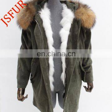 Corduroy Wool Women'S Winter Parka Fur Lined Hooded Jackets
