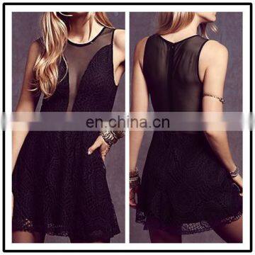 Sleeveless Fashion See Through Tulle Lace Sexy Peplum Dress Night Wear NT6761