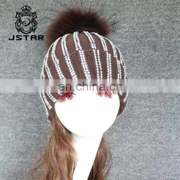 New Fashion Fur Ball Pompom Hats Knitted Caps Winter Slouchy Warm Women Beanie Caps