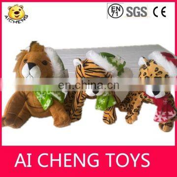 custom all kinds of christmas animal toys plush christmas tiger with scarf and hat