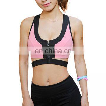 Pink Sports Back Hole Design zip bra women wholesale gym wear fitness