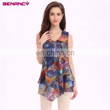 China Suppiler Latest Printed Korean Sleeveless Blouse Women Summer