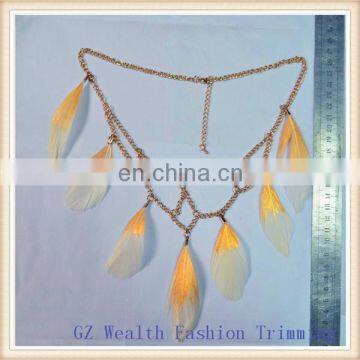 2014 Costume jewelry feather necklace / New arrival feather trim design