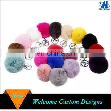Promotional Items Custom Colorful 8mm Genuine Rabbit Fur Pom Pom Ball Keychain