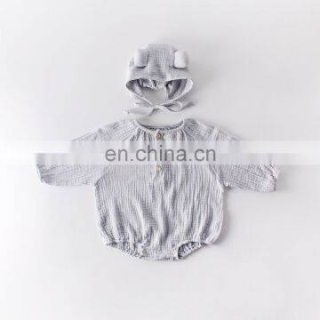 Plain newborn baby jumpsuit linen cotton infant romper