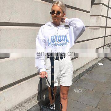 Women's Letter Printing Long Sleeve Hooded OEM Wholesale Autumn Explosion Style Slim Short Navel Sweatshirt Crop Hoodies photo-7