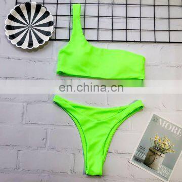 2019 Sexy Zebra Bikini Set One Shoulder Women Swimsuit High Cut Swimwear Neon Green Red Bandeau Brazilian Beachwear New