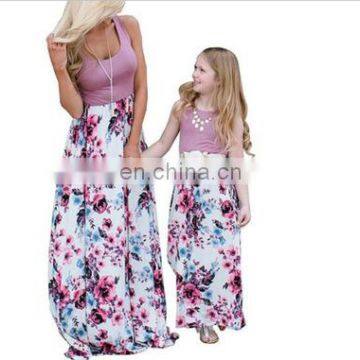 2020 Spring / Summer WISH European and American Fashion Sleeveless Pure Color Printed Long Skirt Women's Parent-child Dress