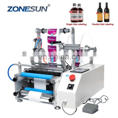 ZONESUN TB-190 Wine Double Side Sticker Round Water Semi Automatic Digital Bottle Labeling Machine For Plastic Bottle