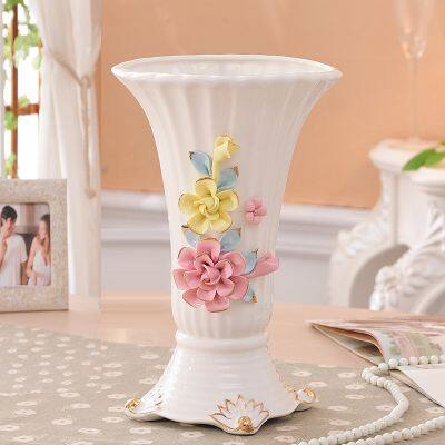 Pink Yellow Lily Rose Morning Glory Hand Made Ceramic Vase Decoration For Living Room