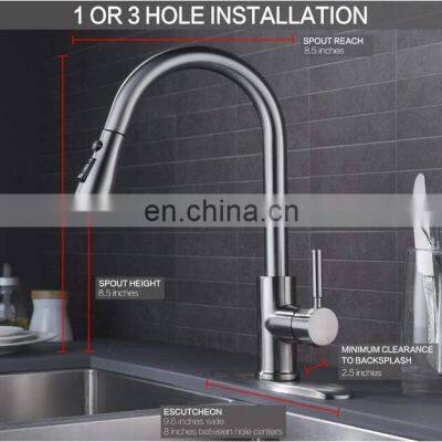 Single Handle High Arc Brushed Nickel Pull Out Kitchen Faucet photo-3
