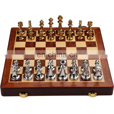 Manufacturer Wholesale High 6.7Cm Silver Copper Metal Chess Board Set Children Educational Chess Game