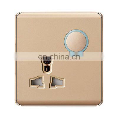 Universal 3 pin Wall Socket With Circular Switch Flame retardant PC Panel Socket and Switches Electrical Metal Frame 16A