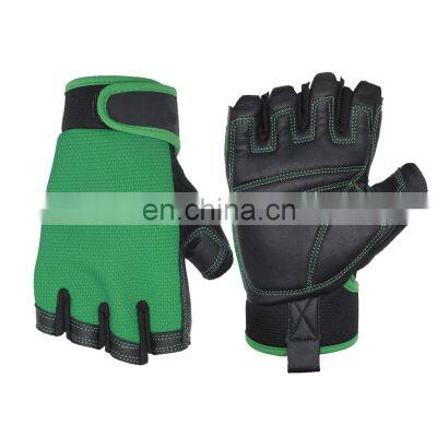 HANDLANDY Half Finger Vibration-Resistant Dirt Bike Cycling Goatskin Work Mechanic Working Gloves