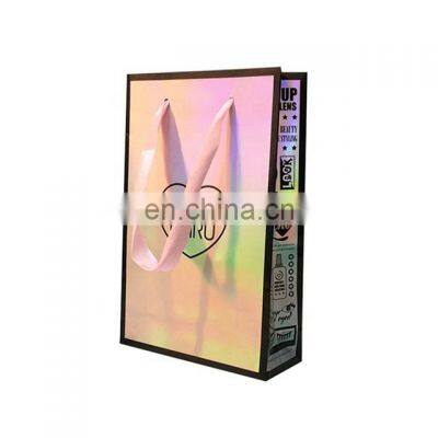 Custom Cosmetic Shopping Laser Holographic Gift Paper Bags Rope Handle