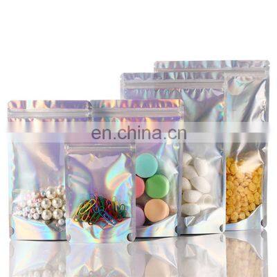 Custom logo printed plastic Reusable candy Edible holographic pouch mylar ziplock packaging food bag For holiday party