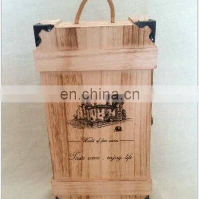 Customized Unfinished silk screen printing Pine double Bottle Wooden Wine Box