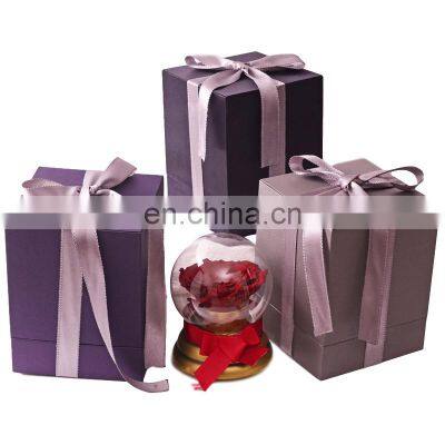Custom Luxury Paper Gift Set Box Packaging for Artificial Enchanted Preserved Real Rose Flowers Led Lights in Glass