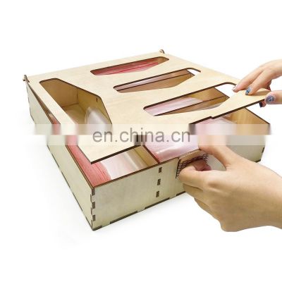 Laser ziplock bag organizer Poly wood storage Holder wood kitchen ziplock organizer for Drawer