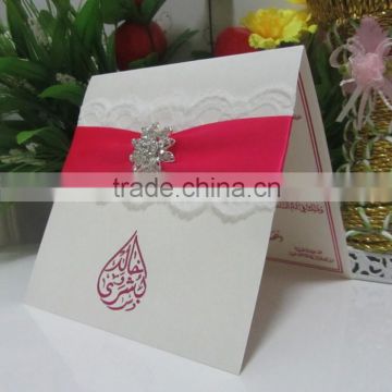 Elegant Lace wedding card EA004 with shinning buckle